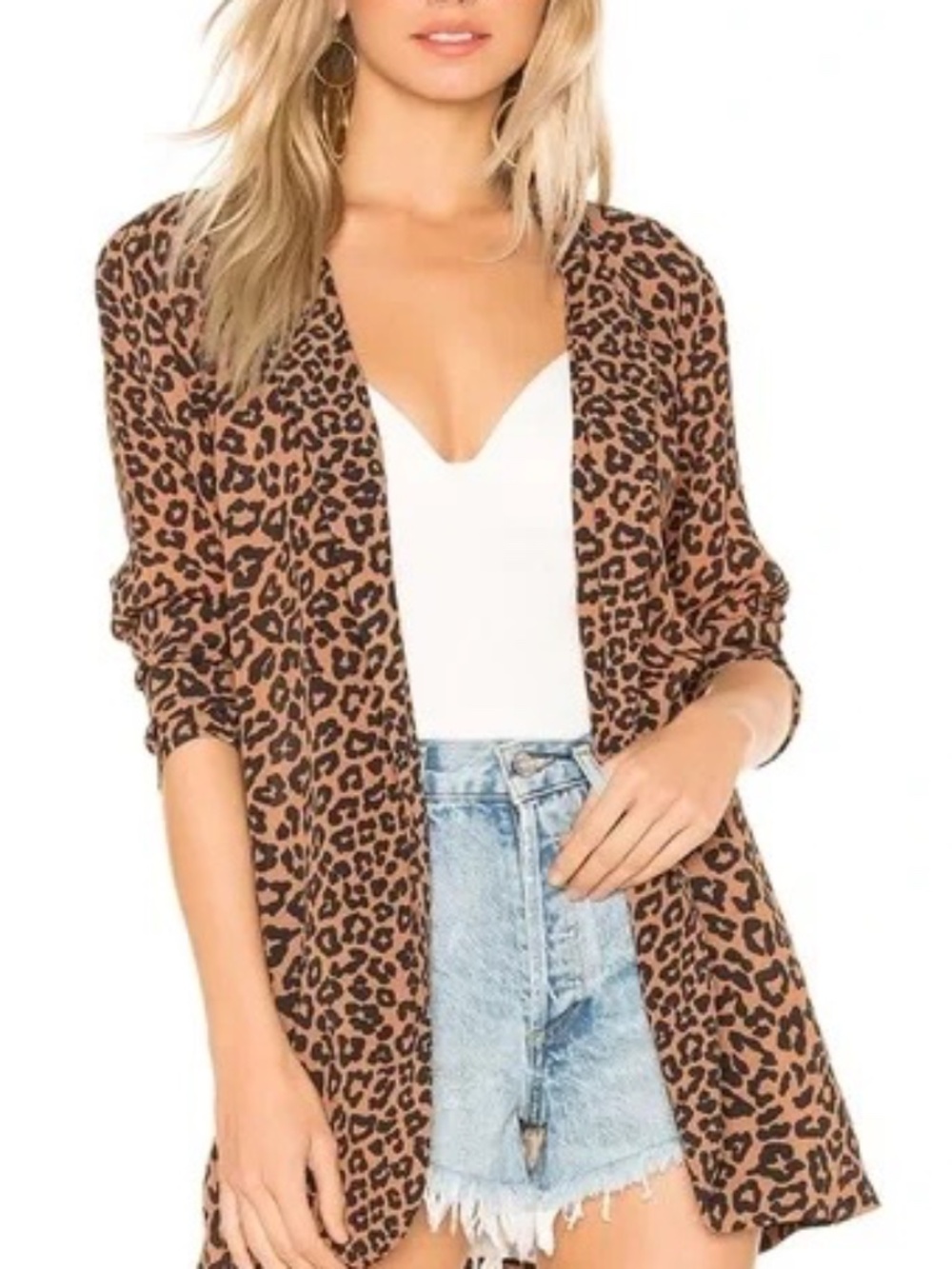 Beach Riot x REVOLVE Blake Leopard Open Front Lightweight Blazer Jacket Sz XS